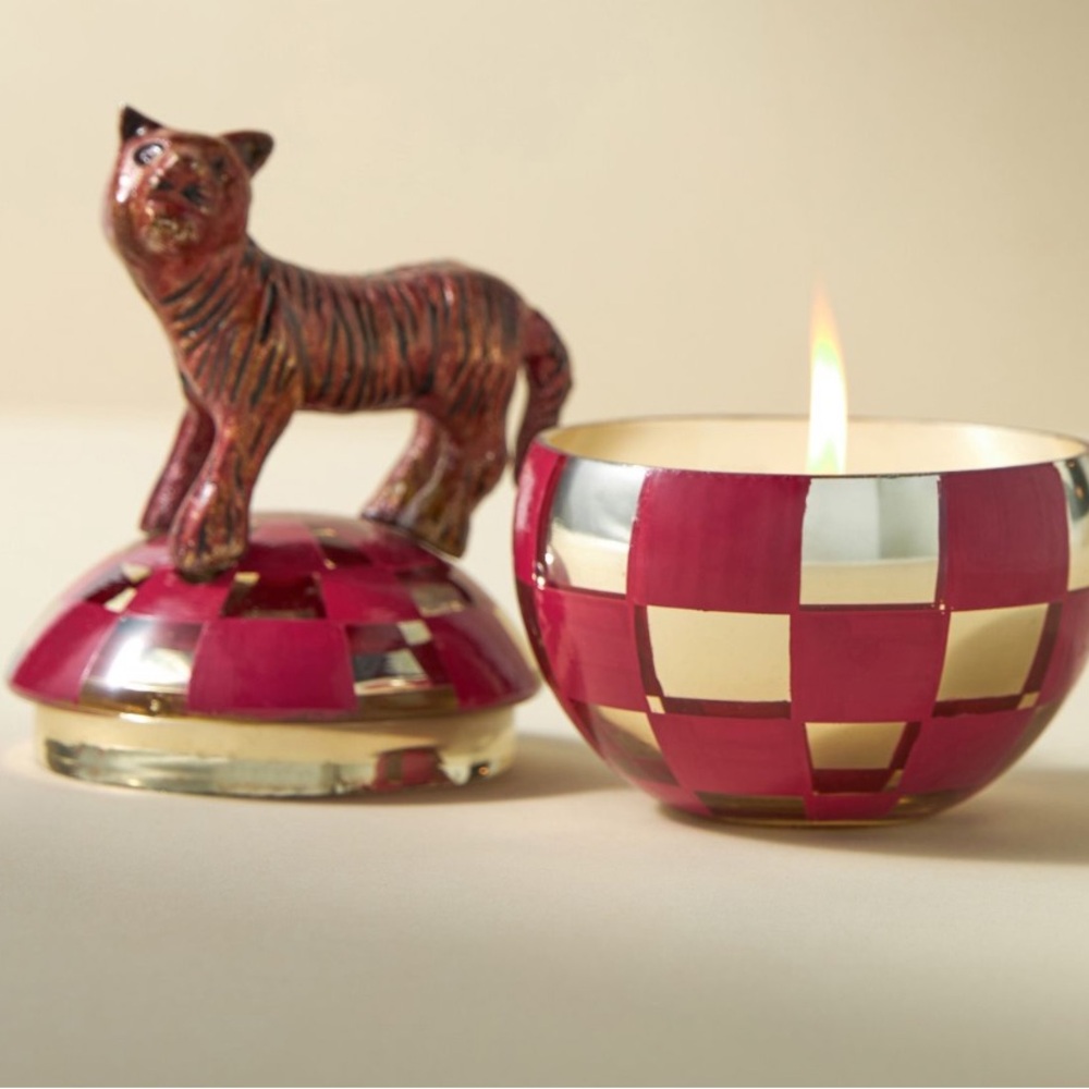 New- Anthropology Circus Blackberry Balsam Glass Tiger Candle.